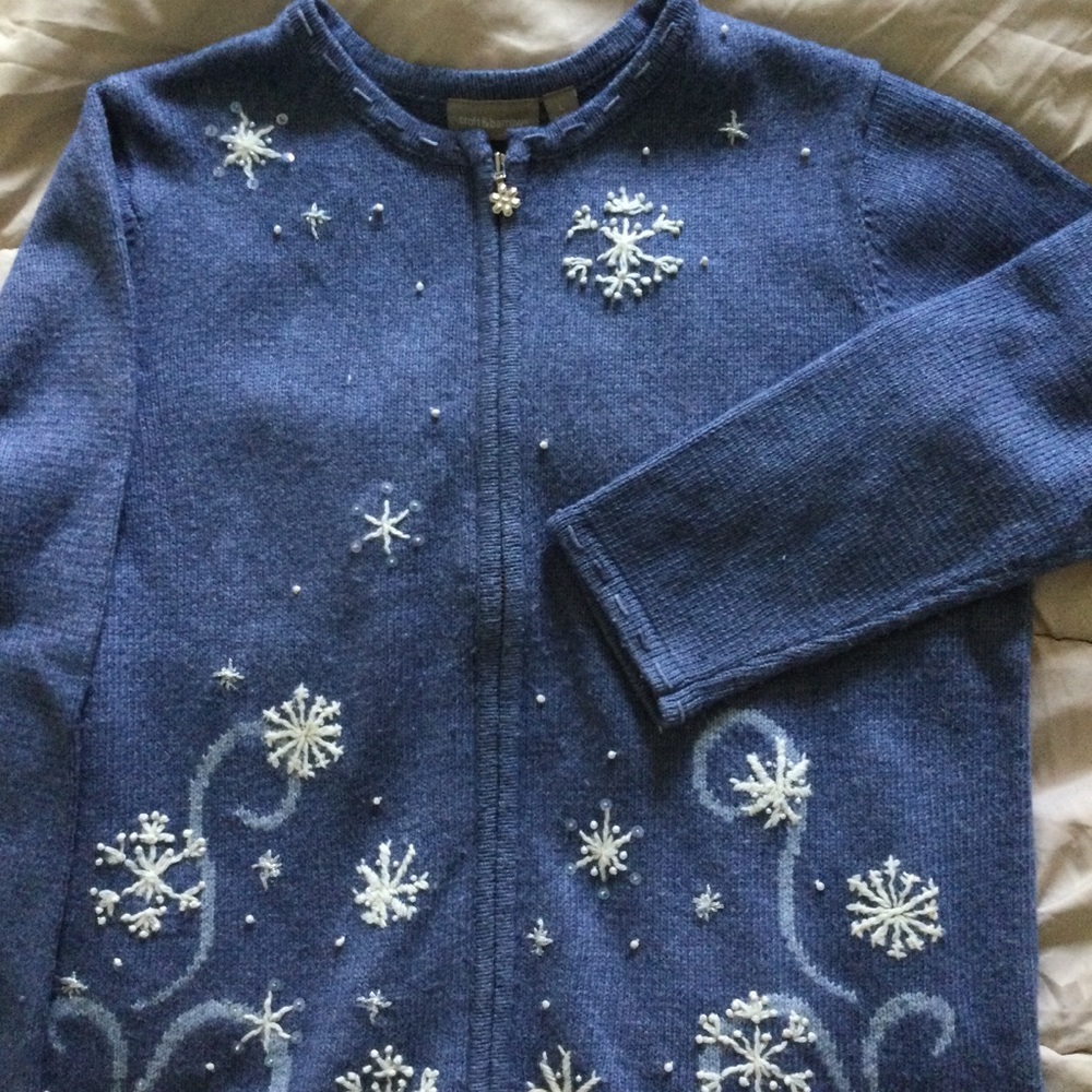 Snowflake Full Zip Cardigan, Sz Large, Blue